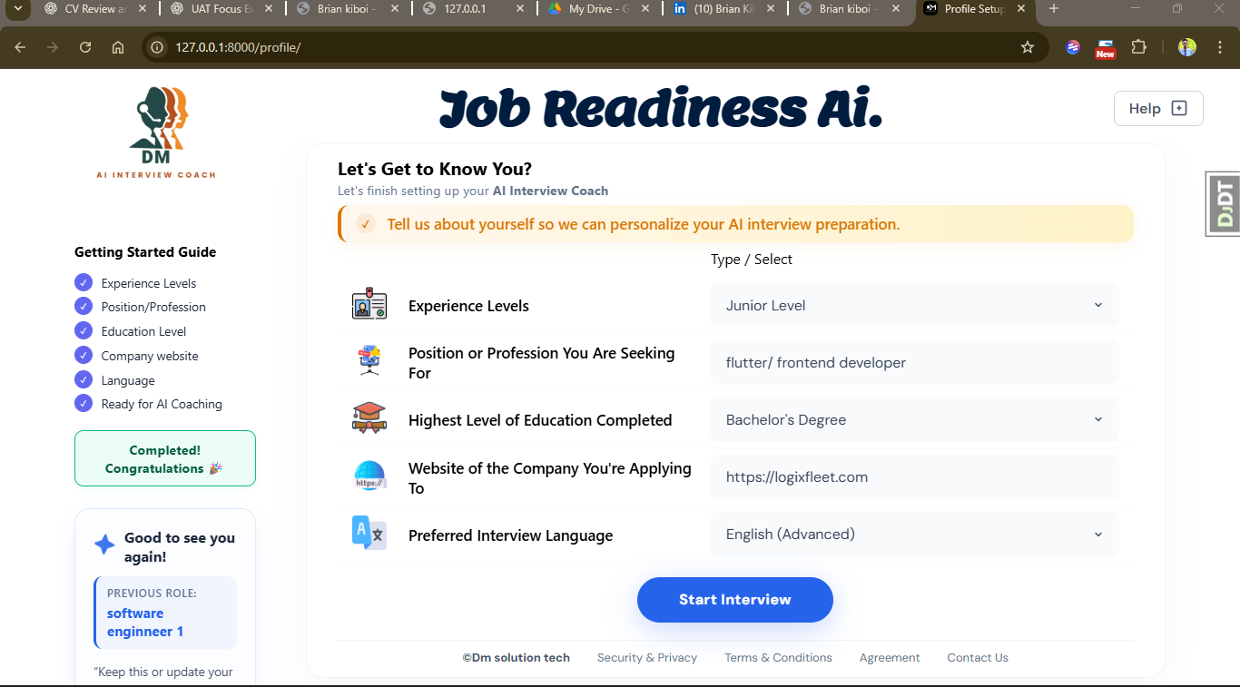 Job Readiness AI — Candidate profile